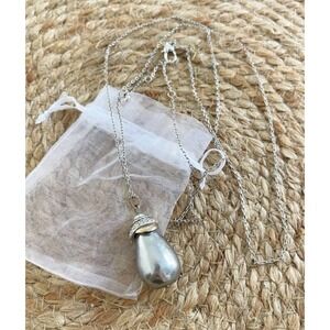 Brighton Silver Tone Teardrop Pearl Pendant‎ Necklace Long Elegant Jewelry